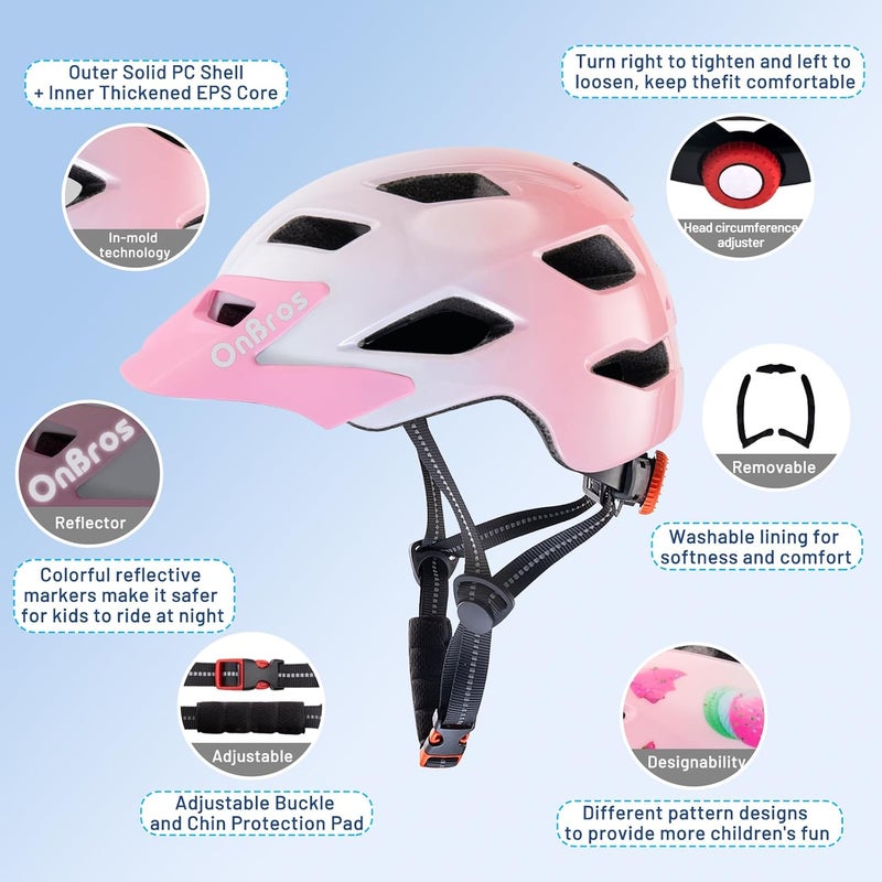 OnBros Kids Bike Helmet - Bike Helmets for 5-14 Boys or Girls with Visor, Children Bicycle Helmet for Skateboard Mountain Scooter Road Cycling, Lightweight and Adjustable 50-57CM - Image 4